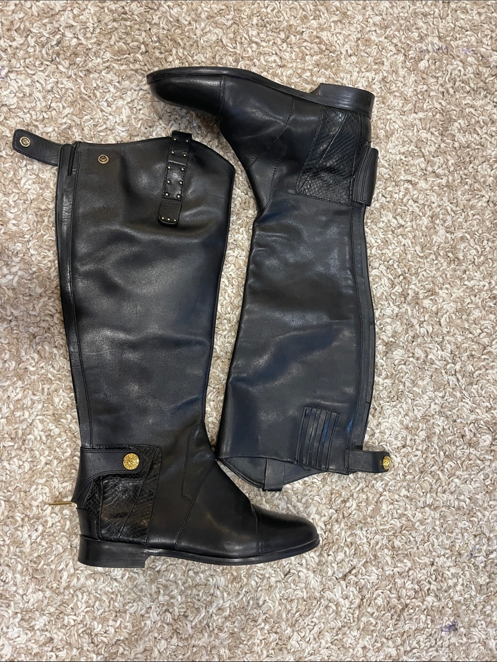 Sam Edelman Black Over-the-Knee Riding Boots with Gold Accents